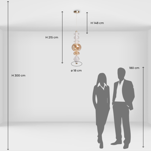 Подвесной светильник с вертикальной композицией из прозрачных и янтарных стеклянных шаров и ромбов Gabriel Scott Luna в Саратове
