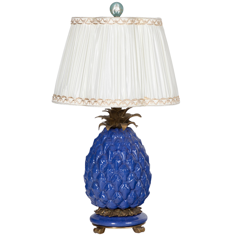 Настольная лампа с абажуром Pineapple Blue Table Lamp Бронза Синий Белый в Саратове | Loft Concept 