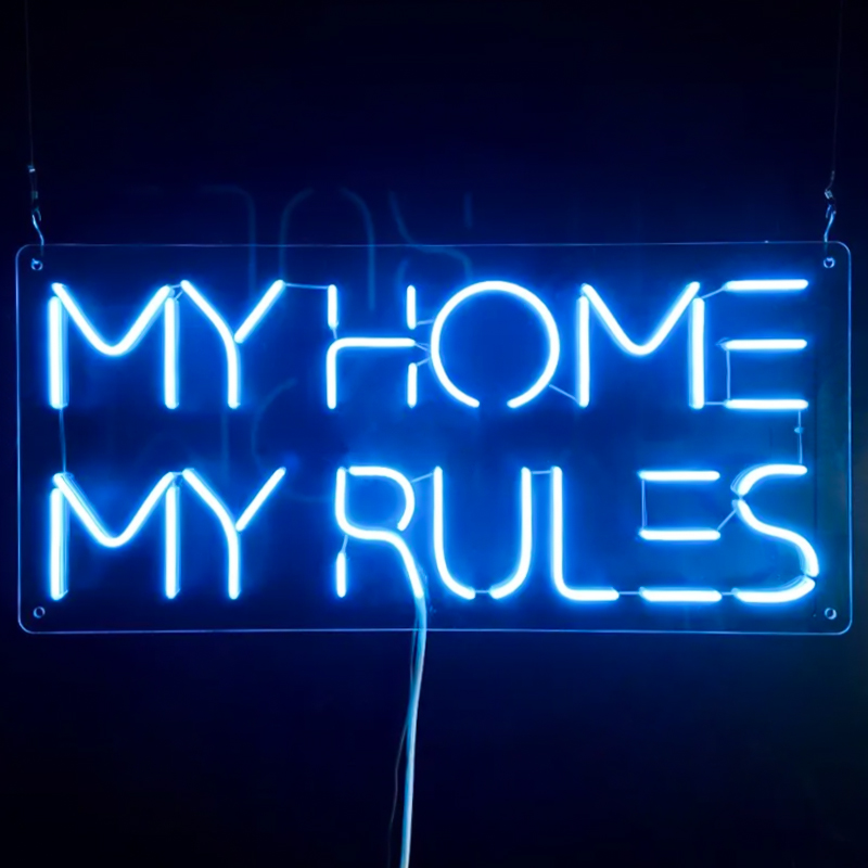 Неоновая настенная лампа My Home My Rules Neon Wall Lamp Синий Прозрачный в Саратове | Loft Concept 