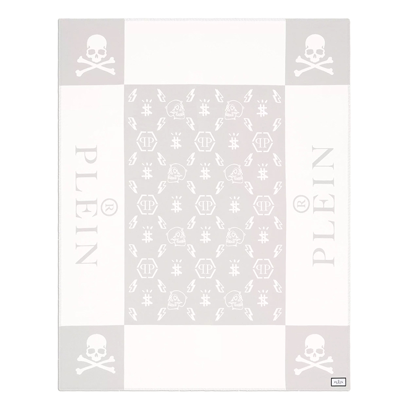 Плед Philipp Plein Plaid Cashmere Skull Grey Серый Белый в Саратове | Loft Concept 