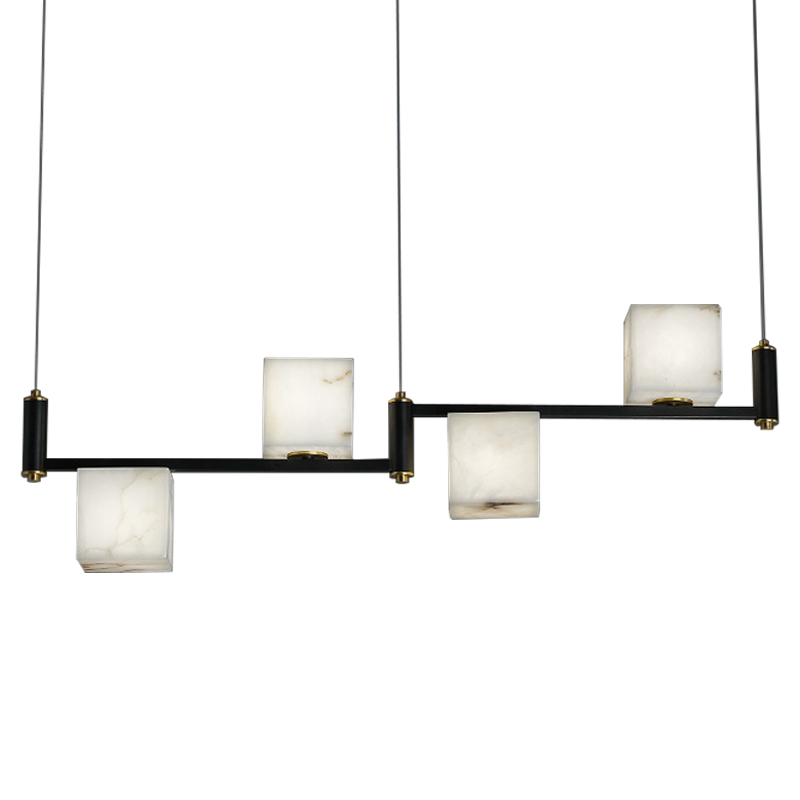 Люстра Marble Cubes Modern Light Chandelier 4 плафона Черный Белый Мрамор Bianco Латунь в Саратове | Loft Concept 