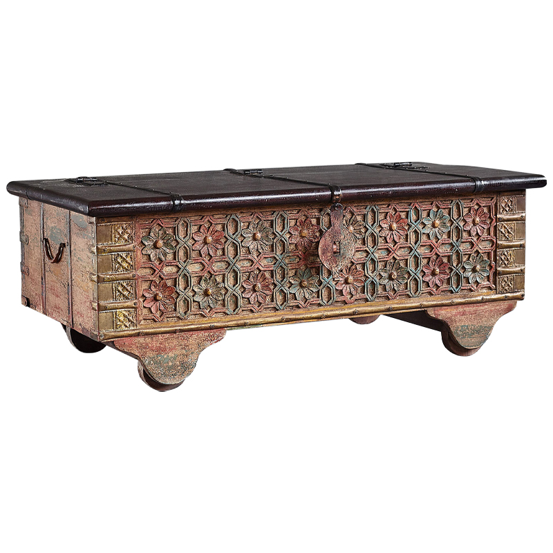 Сундук резной Chandra Carved Antique Chest Коричневый винтаж Зеленый шалфей Латунь в Саратове | Loft Concept 