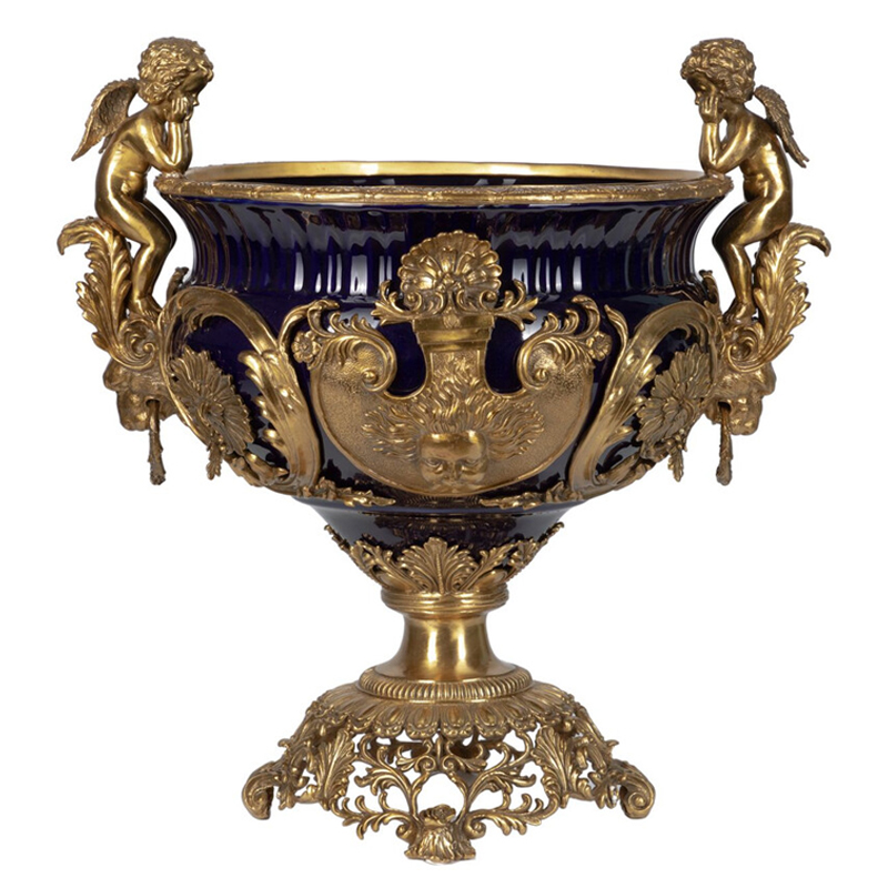 Чаша темно-синего цвета с фигурками ангелов и рельефным декором Eden Garden porcelain and bronze Темно-синий Бронза Чаша темно-синего цвета с фигурками ангелов и рельефным декором Eden Garden porcelain and bronze Темно-синий Бронза в Саратове | Loft Concept
