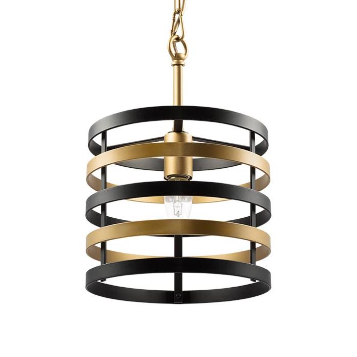 Подвесной светильник Gold Stripes Chandelier Черный Золотой в Саратове | Loft Concept 