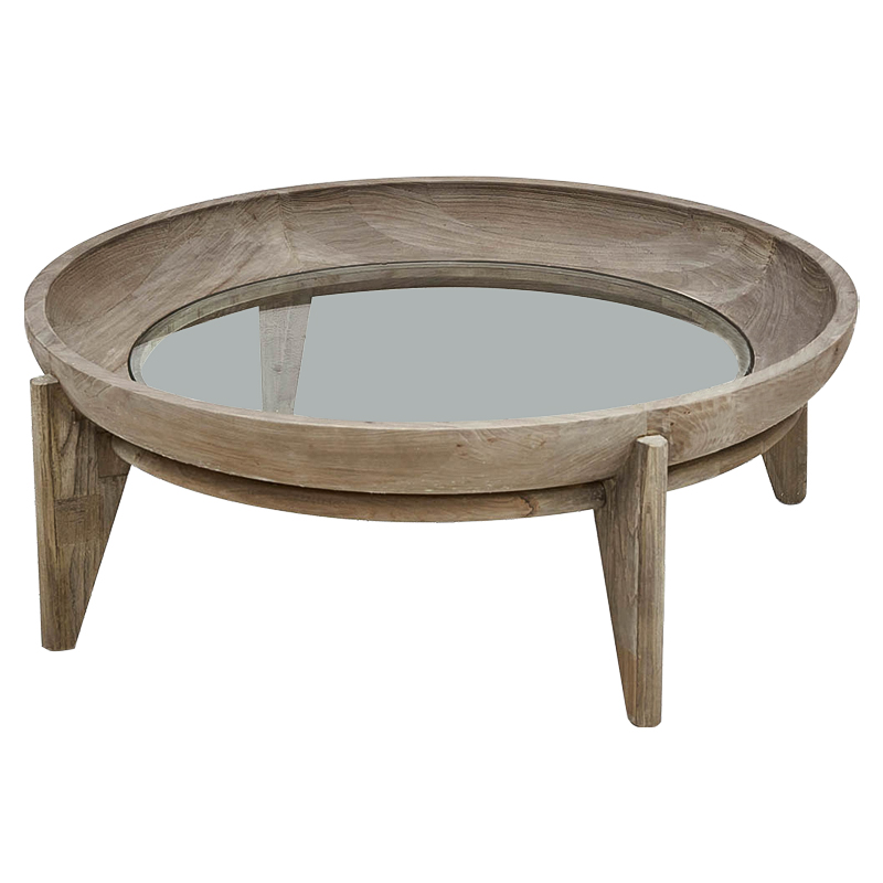 Круглый кофейный стол Imran Round Coffee Table Древесина Прозрачное Стекло Круглый кофейный стол Imran Round Coffee Table Древесина Прозрачное Стекло в Саратове | Loft Concept