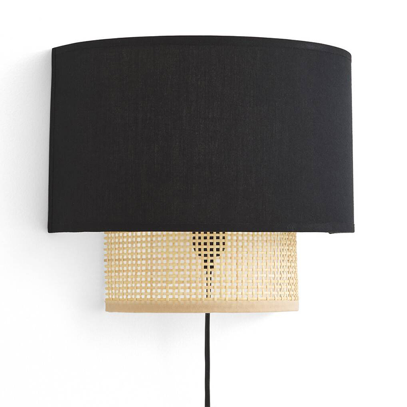 Бра Ottar Wicker Black lampshade Бежевый Черный в Саратове | Loft Concept 