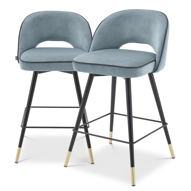 Комплект полубарных стульев Eichholtz Counter Stool Cliff set of 2 blue Голубой пастельный Черный Латунь в Саратове | Loft Concept 