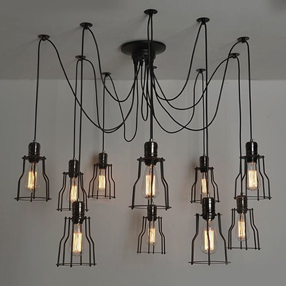 Люстра Loft Industrial 10 wire Cage Filament Pendant Бронза Черный матовый в Саратове | Loft Concept 