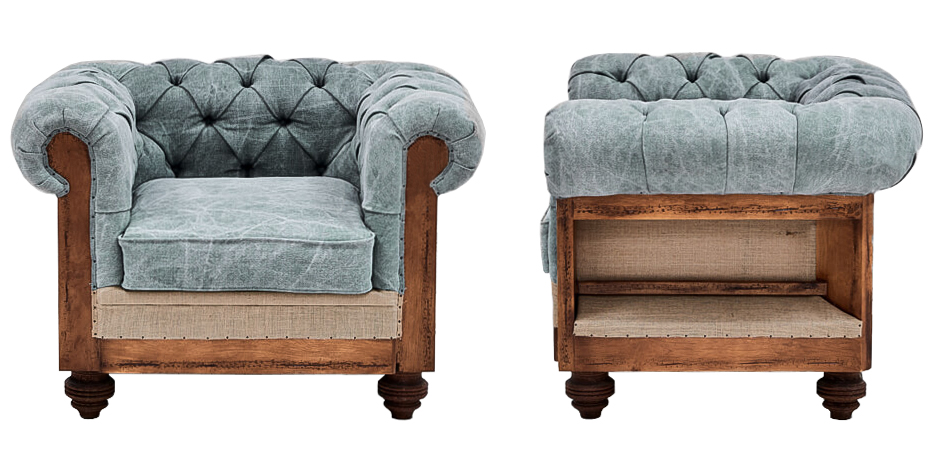 Кресло Deconstructed Chesterfield Armchair Gray Blue Кресло Deconstructed Chesterfield Armchair Gray Blue - Loft-Concept в Саратове
