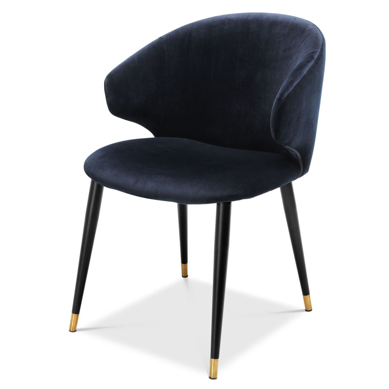 Стул Eichholtz DINING CHAIR VOLANTE blue Темно-синий Черный Золотой в Саратове | Loft Concept 