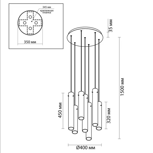 Люстра каскадная с 7-ю цилиндрическими плафонами из стекла Luminous Cylinders в Саратове
