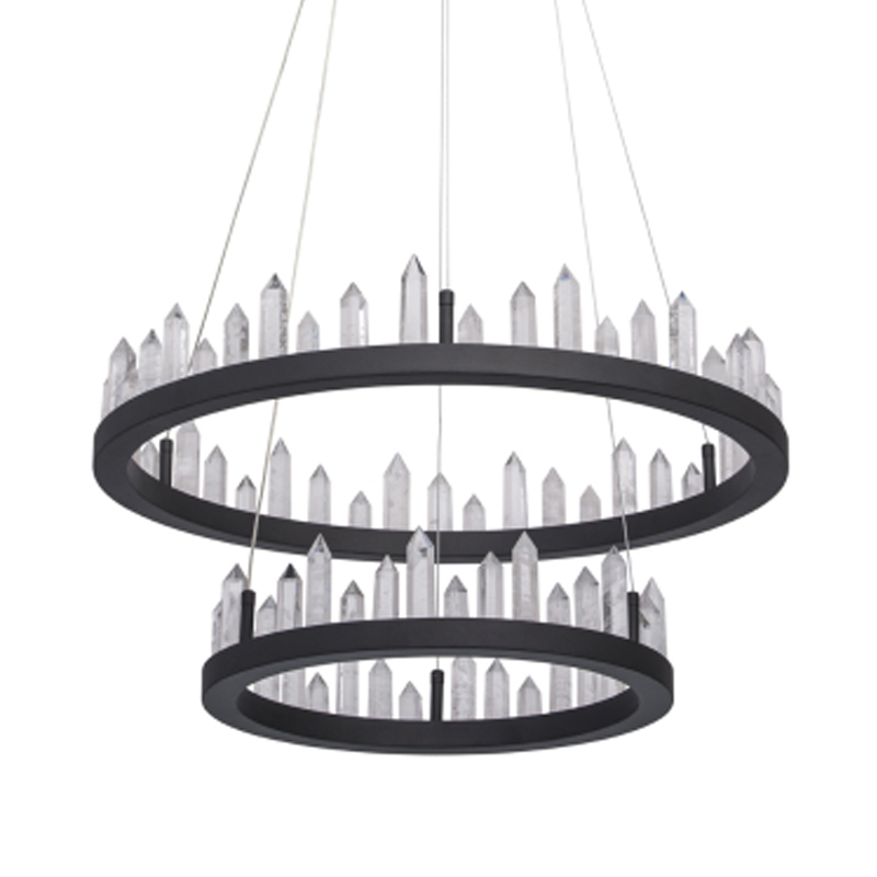 Люстра с двумя кольцами черного цвета с хрустальными элементами QUARTZ CRYSTAL Черный Прозрачный в Саратове | Loft Concept 