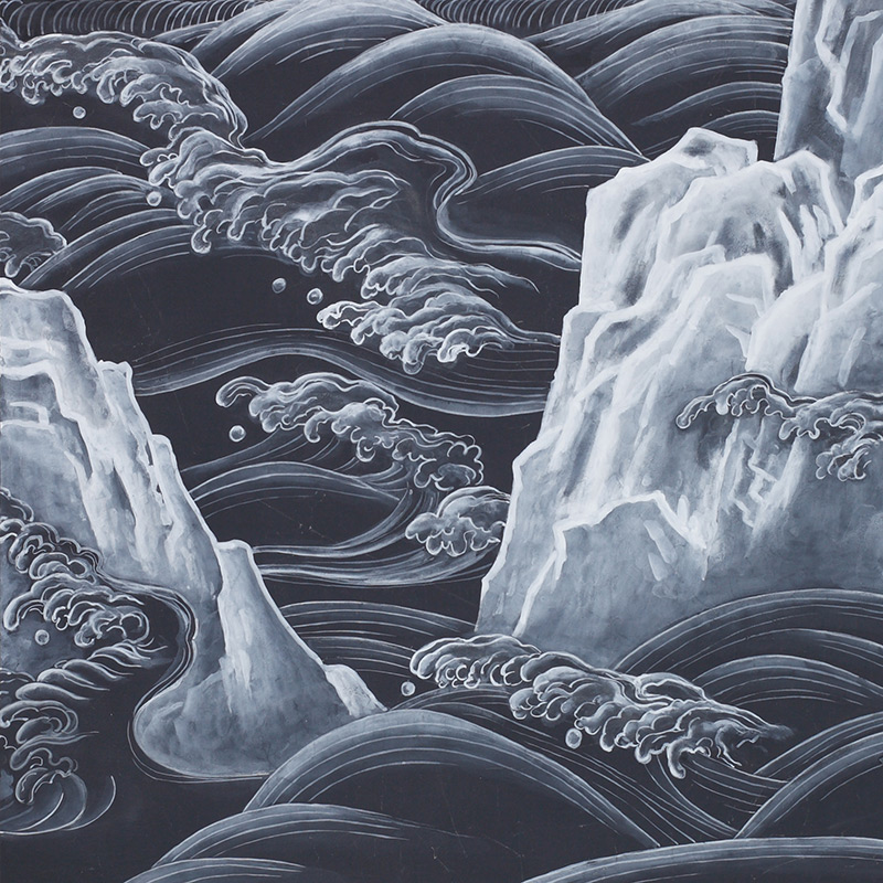 Обои ручная роспись Matsushima Waves Roka on Edo Night painted silk  в Саратове | Loft Concept 