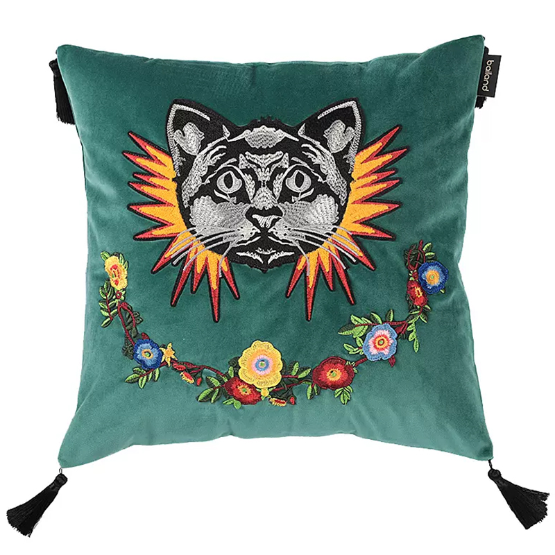 Декоративная подушка с вышивкой Стиль Gucci Cat Cushion Декоративная подушка с вышивкой Стиль Gucci Cat Cushion в Саратове | Loft Concept