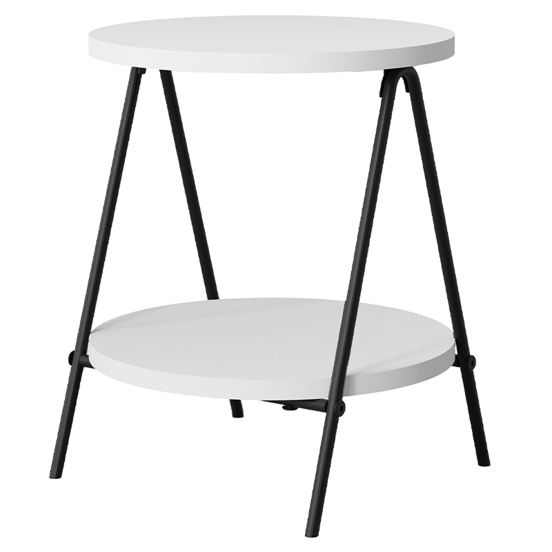 Стол приставной с 2-мя круглыми белыми столешницами ESSEL SIDE TABLE WHITE Белый Черный в Саратове | Loft Concept 