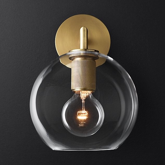 Бра RH Utilitaire Globe Shade Single Sconce Brass Латунь Прозрачное Стекло в Саратове | Loft Concept 