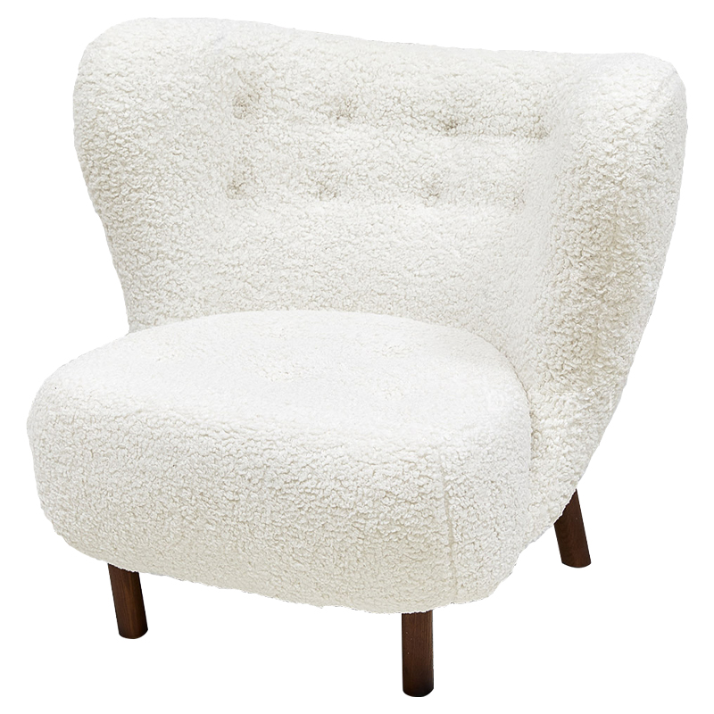 Дизайнерское кресло Boucle Neve White Armchair с обивкой букле и ножками из массива ясеня Белый Коричневый в Саратове | Loft Concept 