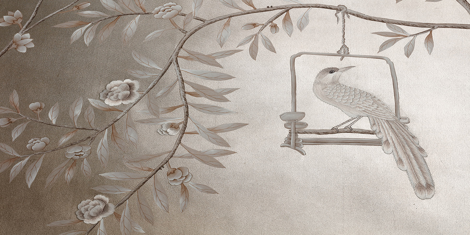 Обои ручная роспись Salon Vert Pewter gilded silk - фото №1