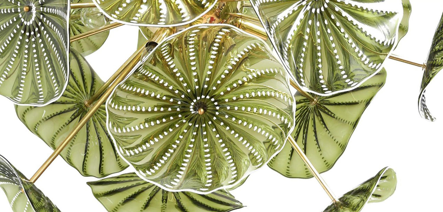 Дизайнерская Люстра Зеленое Стекло Модерн середины ХХ века Murano Hand Blown Chartreuse Green Glass Chandelier - фото