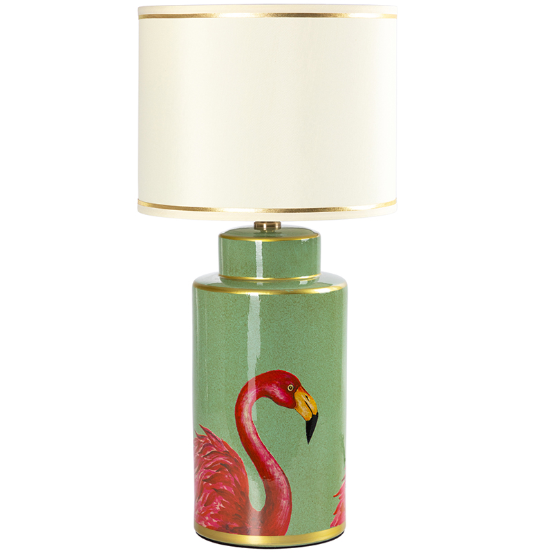 Настольная лампа Flamingos Green Lampshade Зеленый Розовый Бежевый в Саратове | Loft Concept 