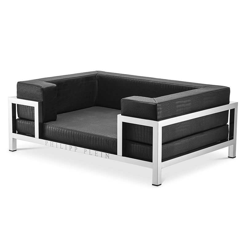 Лежанка для домашних животных Philipp Plein Dogbed High Conic Limited XL Никель Черный в Саратове | Loft Concept 