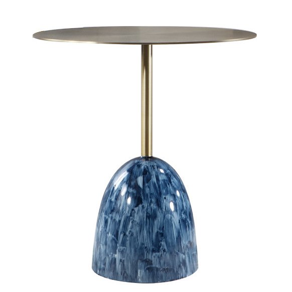 Приставной стол Blue Stains Table Латунь Синий в Саратове | Loft Concept 