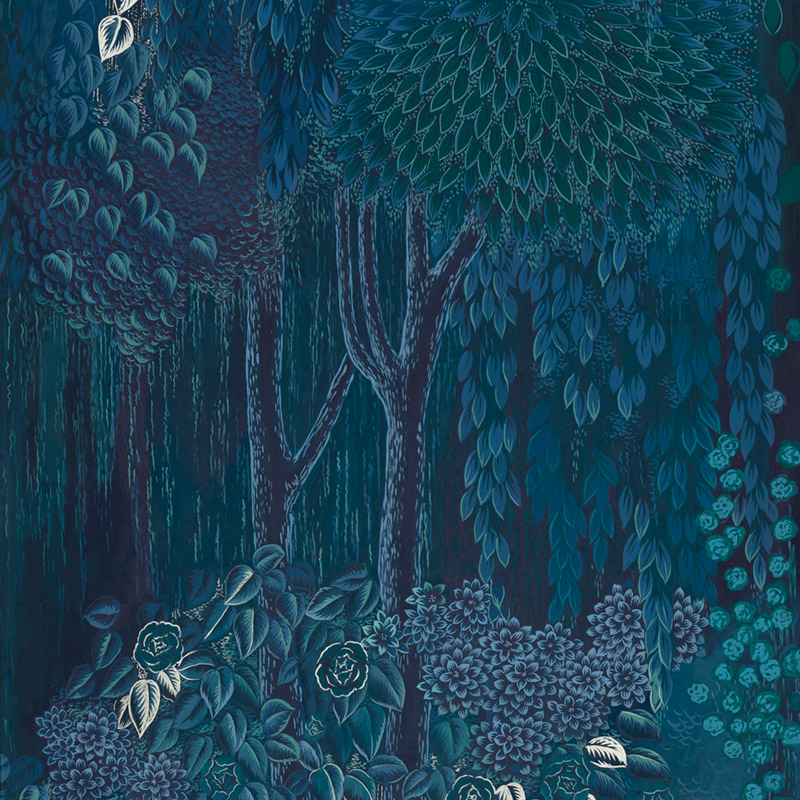 Обои ручная роспись Hippolyta’s Forest Original colourway on Empire Blue dyed silk Обои ручная роспись Hippolyta’s Forest Original colourway on Empire Blue dyed silk в Саратове | Loft Concept