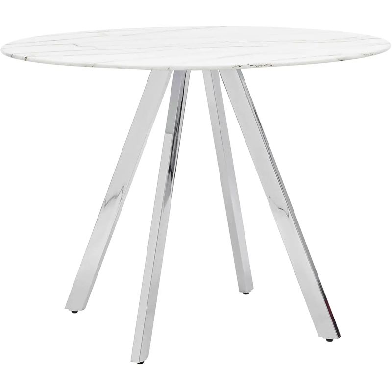 Стол обеденный Iving круглый столешница мрамор ножка хром Белый Мрамор Bianco Серебряный Стол обеденный Iving круглый столешница мрамор ножка хром Белый Мрамор Bianco Серебряный в Саратове | Loft Concept