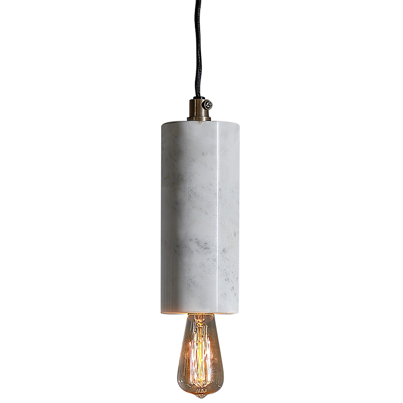 Подвесной светильник Shaw Cylinder Marble Hanging Lamp Белый Мрамор Bianco Черный в Саратове | Loft Concept 