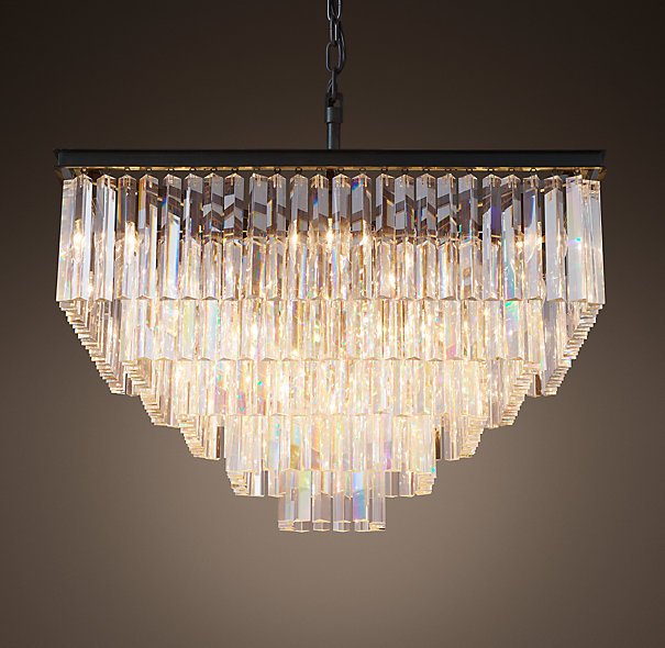 Люстра RH 1920s Odeon Clear Glass Fringe Chandelier - 5 square Черный в Саратове | Loft Concept 