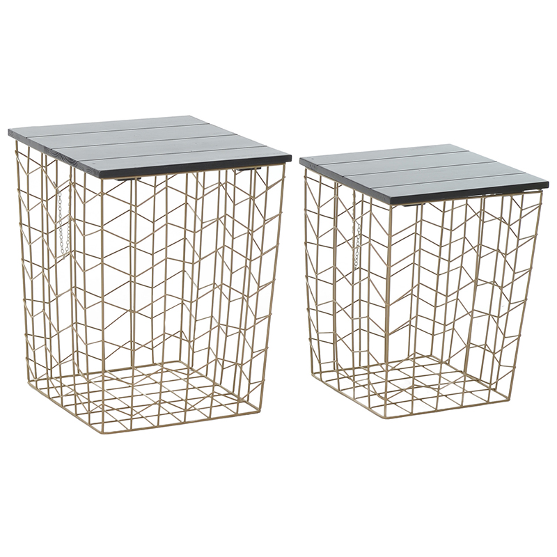 Комплект из приставных столов Wire Basket Side Table Золотой Черный в Саратове | Loft Concept 