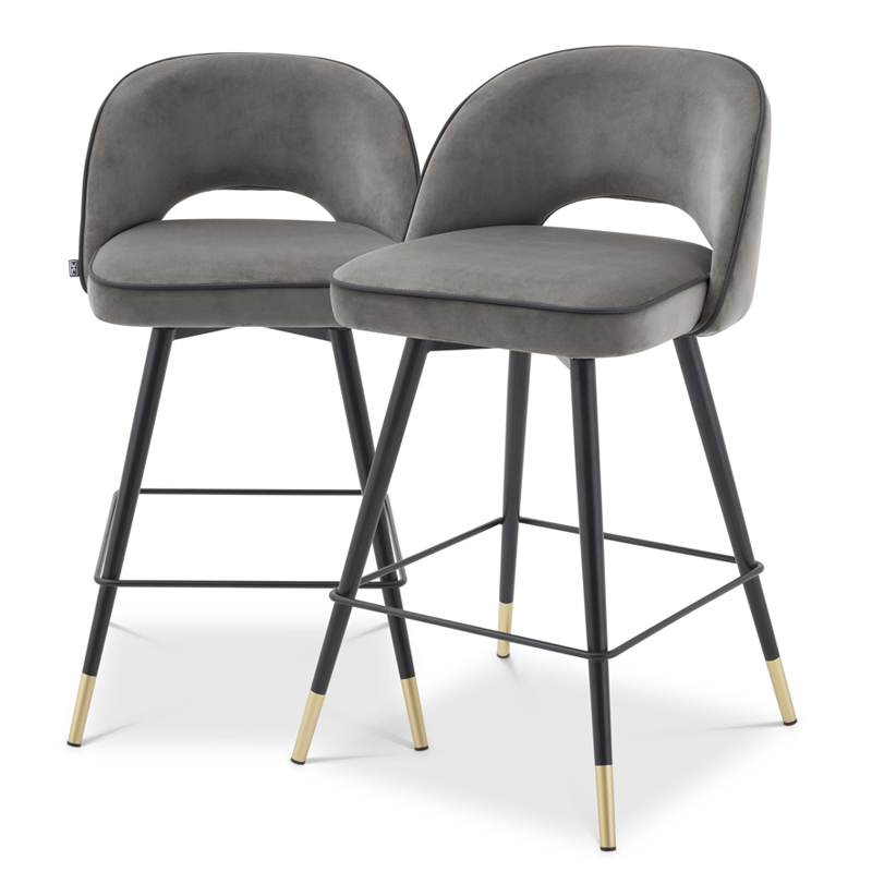 Комплект полубарных стульев Eichholtz Counter Stool Cliff set of 2 grey Серый Черный Латунь в Саратове | Loft Concept 