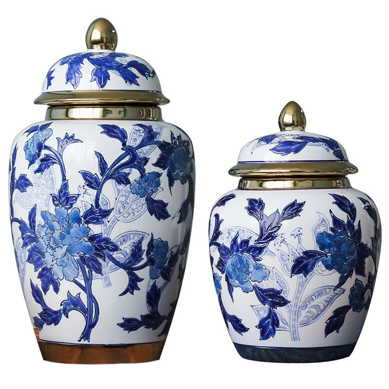 Вазы Porcelain Oriental Blue Ornament Vases Синий Белый Золотой в Саратове | Loft Concept 