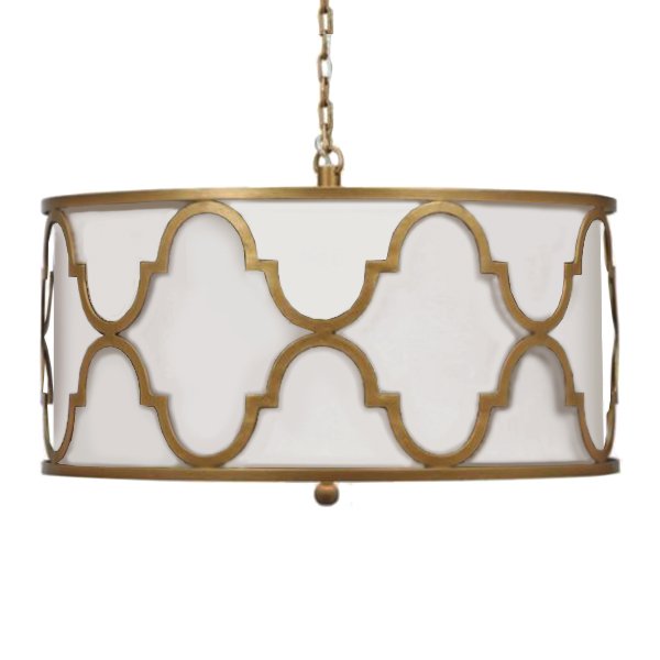 Люстра White Shade Gold Quatrefoil Overlay Drum Pendant  в Саратове | Loft Concept 