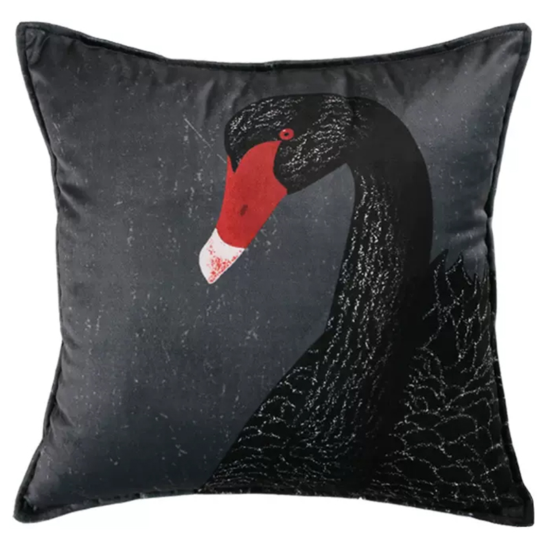 Декоративная подушка Black Swan II Cushion Черная Черный Серый Красный в Саратове | Loft Concept 