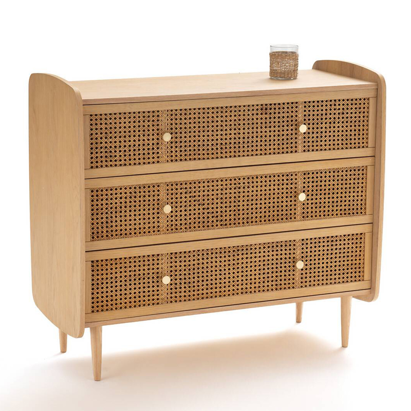 Комод с 3-мя ящиками из плетеного ротанга Aelius Rattan Wicker Chest of drawers Светлый дуб в Саратове | Loft Concept 