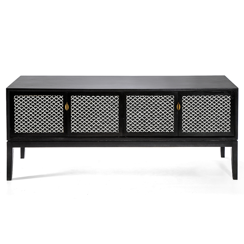 Буфет в гостиную с инкрустацией Bone Inlay sideboard - 4 doors Черный Белый в Саратове | Loft Concept 
