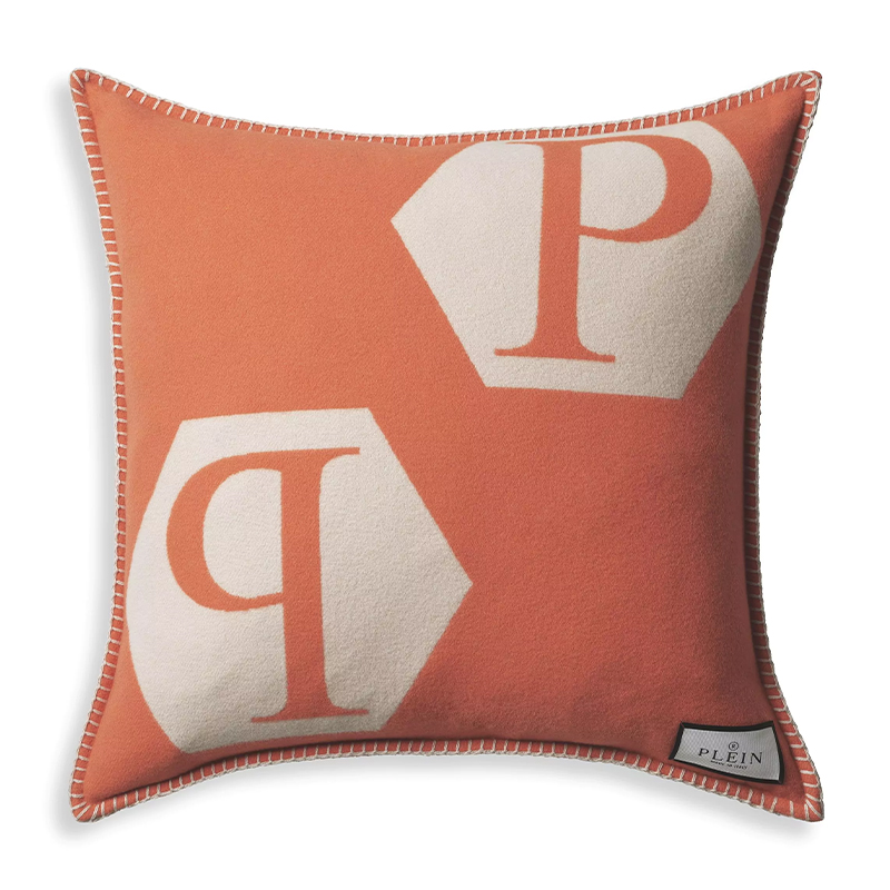 Подушка Philipp Plein Cushion Cashmere Orange Оранжевый Белый в Саратове | Loft Concept 