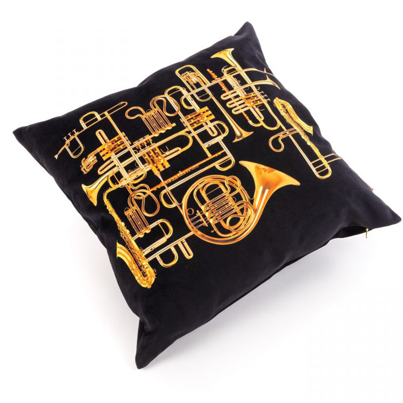 Подушка Seletti Cushion Trumpets Черный Золотой в Саратове | Loft Concept 