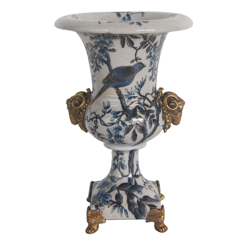 Ваза Bronze Aries Vase Синий Белый Бронза Ваза Bronze Aries Vase Синий Белый Бронза в Саратове | Loft Concept