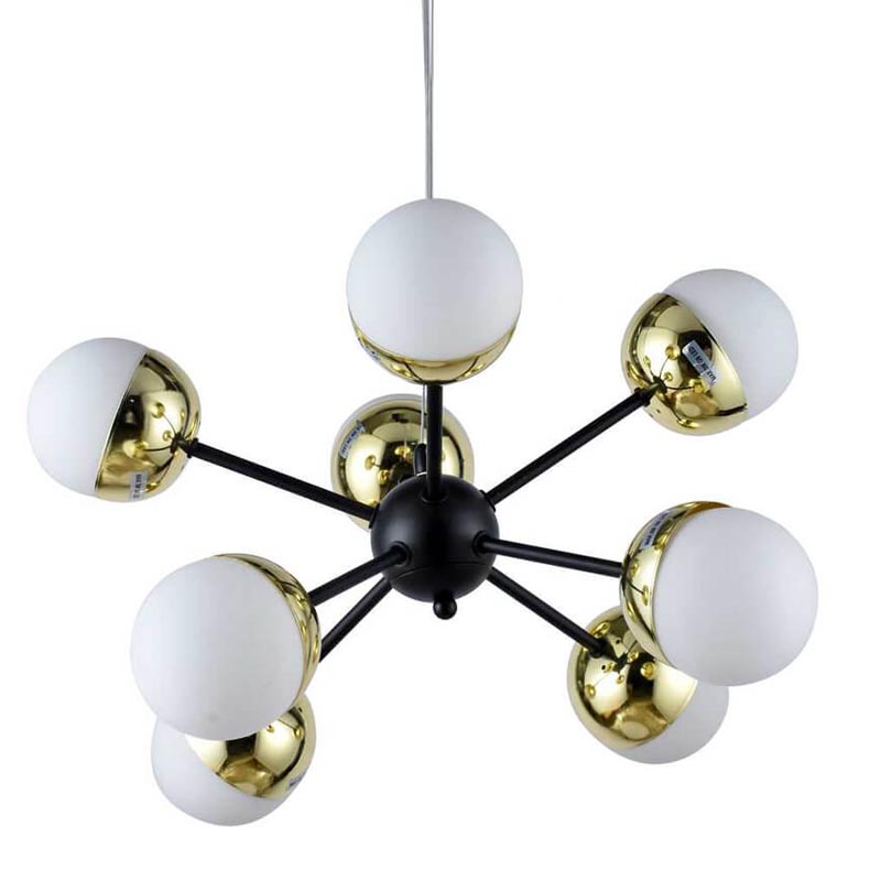 Люстра Sputnik White and Gold Globe Chandelier 8 Черный Золотой Белый в Саратове | Loft Concept 