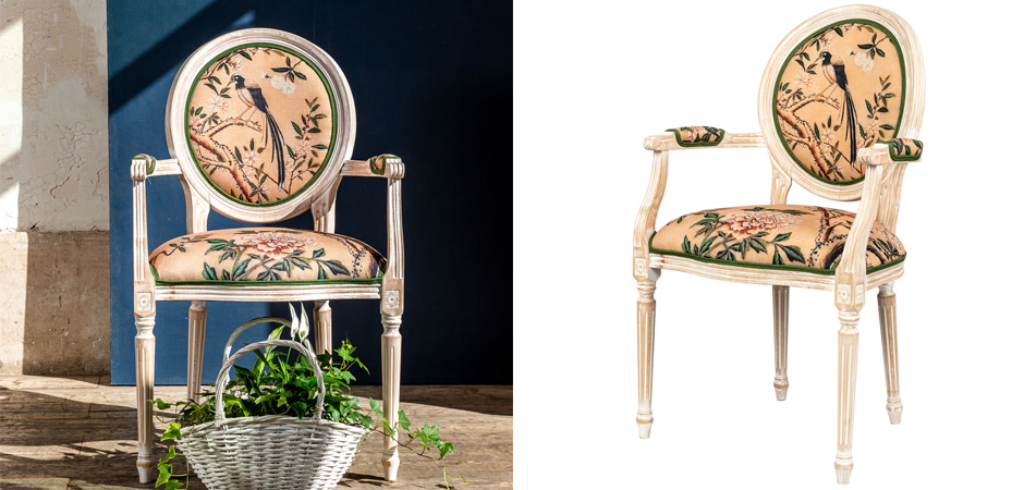 Стул с подлокотниками Beige and Green Chinoiserie Chair Стул с подлокотниками Beige and Green Chinoiserie Chair - Loft-Concept в Саратове