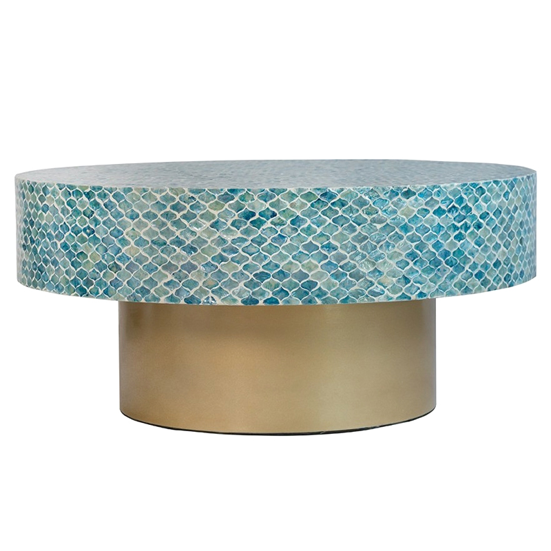 Стол Кофейный Bone Inlay Blue с мозаичным рисунком из раковин устриц Голубой Стол Кофейный Bone Inlay Blue с мозаичным рисунком из раковин устриц Голубой в Саратове | Loft Concept