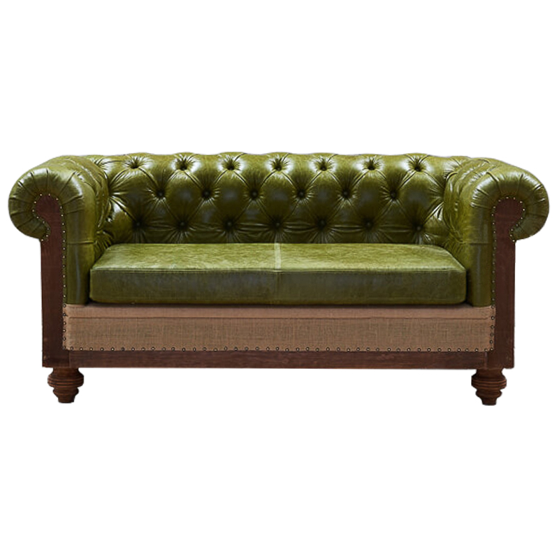 Диван Deconstructed Chesterfield Sofa double  green leather Коричневый Зеленый ivory ( слоновая кость ) в Саратове | Loft Concept 