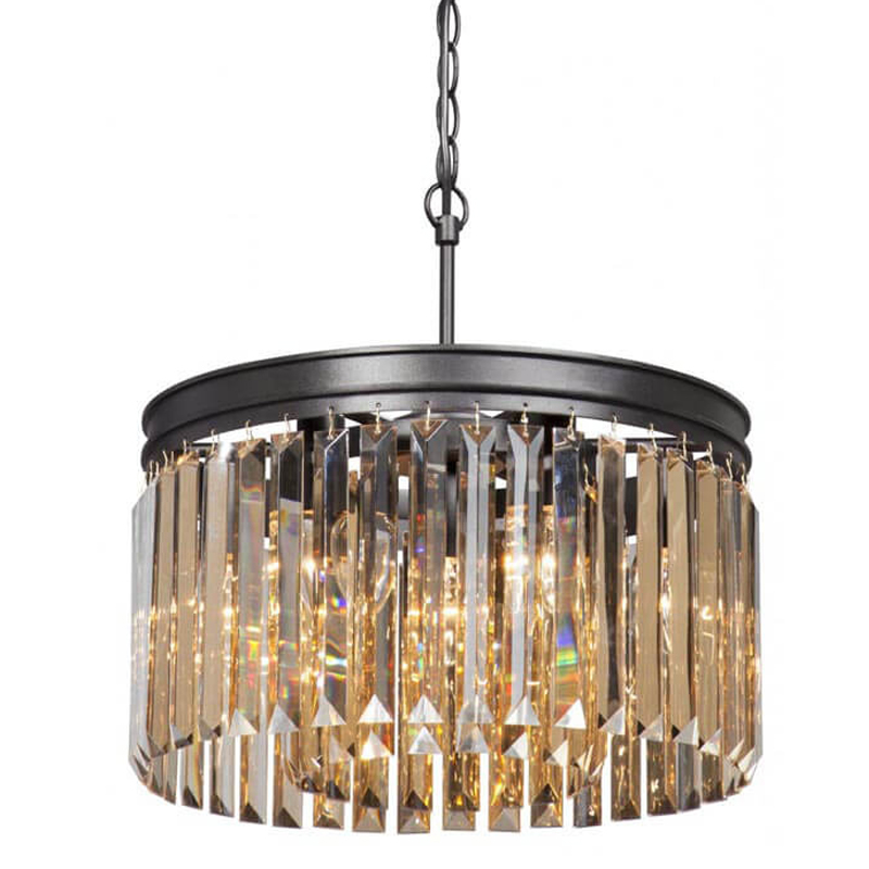 Люстра RH Rhys Amber GLASSS Prism Round Chandelier Янтарное стекло 40 Черный матовый в Саратове | Loft Concept 