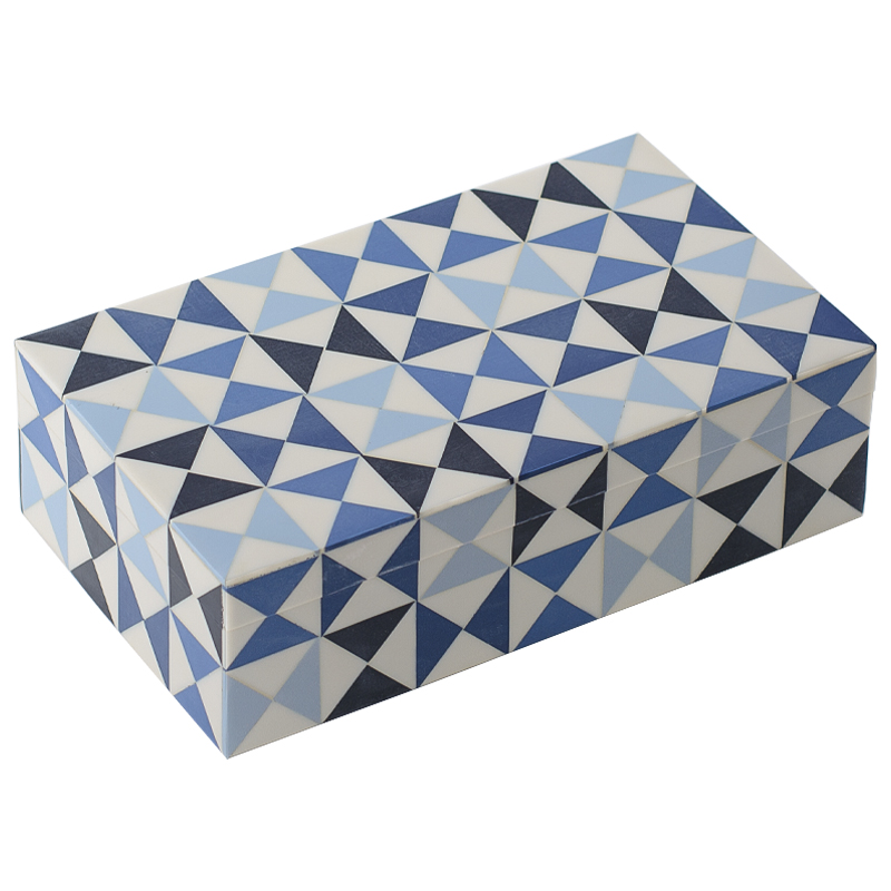 Шкатулка Small Triangles Blue Bone Inlay Box Голубой Синий Белый в Саратове | Loft Concept 