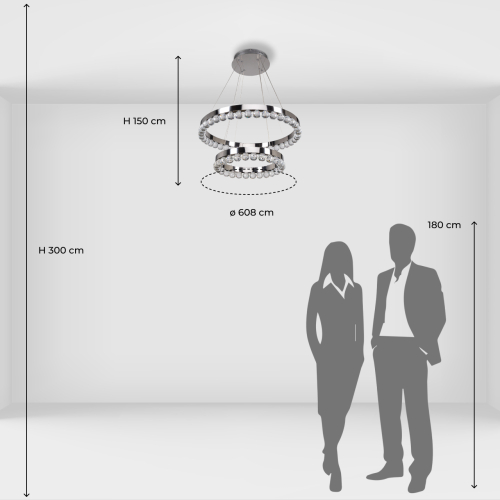 Люстра с двумя кольцами цвета хром и прозрачными хрустальными шарами по периметру Sacramento Transparent Balls Chandelier в Саратове