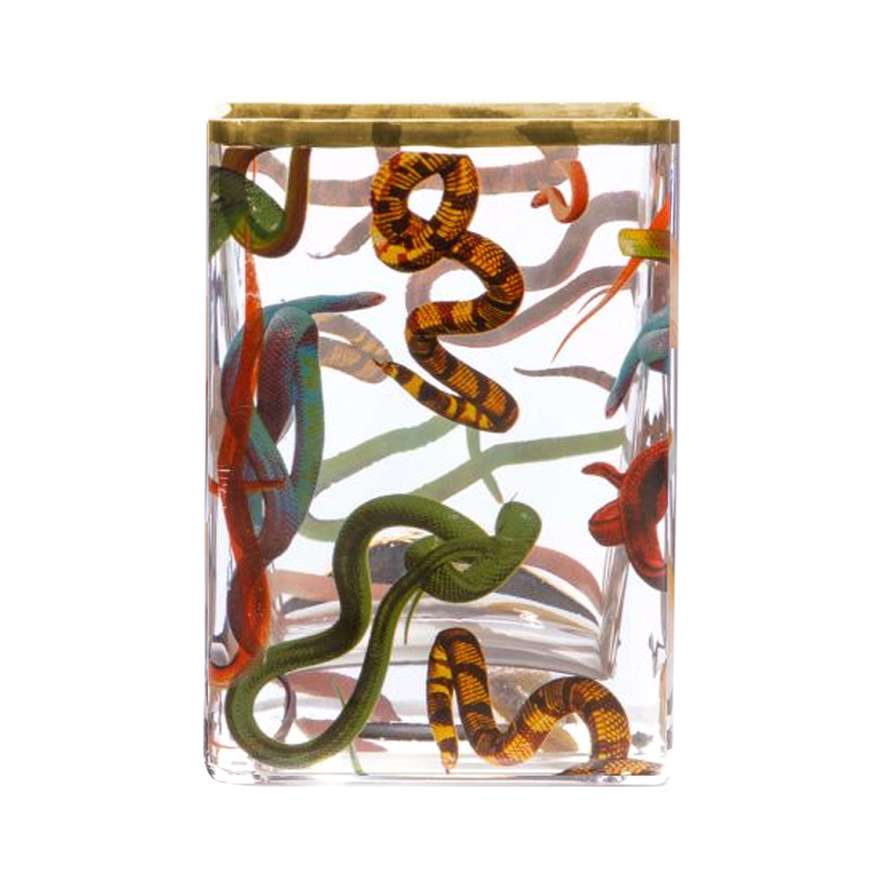 Ваза Glass Vase Snakes Прозрачный Золотой Синий Красный в Саратове | Loft Concept 