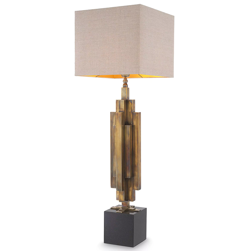 Настольная лампа Eichholtz Table Lamp Ellis Brass Черный Винтажная латунь Бежево-серый в Саратове | Loft Concept 