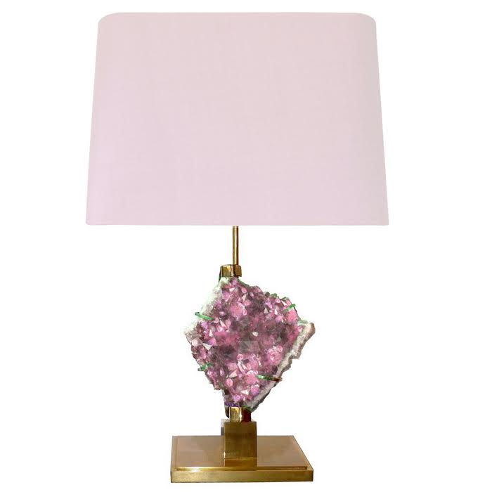 Настольная лампа Bronze and Pink Amethyst Lamp Глянцевое золото Розовый пастельный в Саратове | Loft Concept 